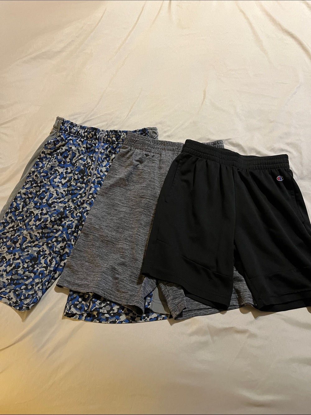 Champion and Nike Kids Shorts Trio - Black, Gray & Blue Camo